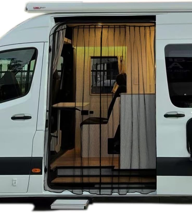 Van Bug Screen for Mercedes-Benz Sprinter Mid/High Roof, Universal Size Sliding Door Mosquito Net, Center Magnetic Closure
