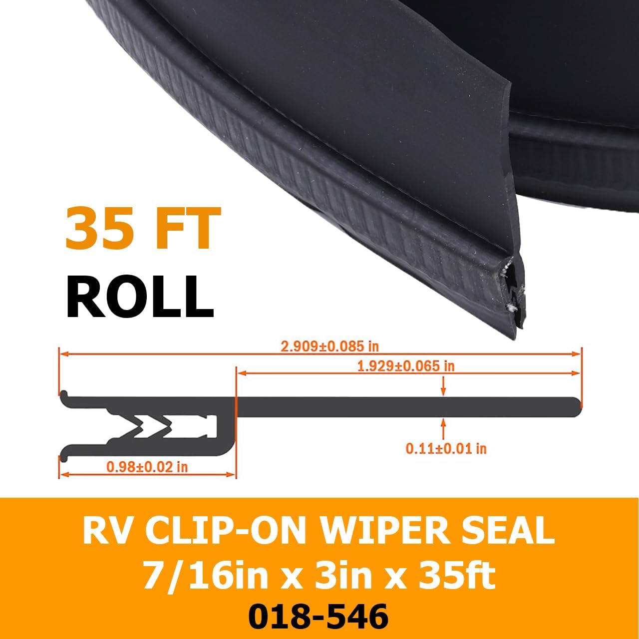 018-546 Clip Seal with 2" Wiper and 018-338-BLK Slide-in Secondary Seal | 35ft | Works with Keytone, Northwood, Winnebago