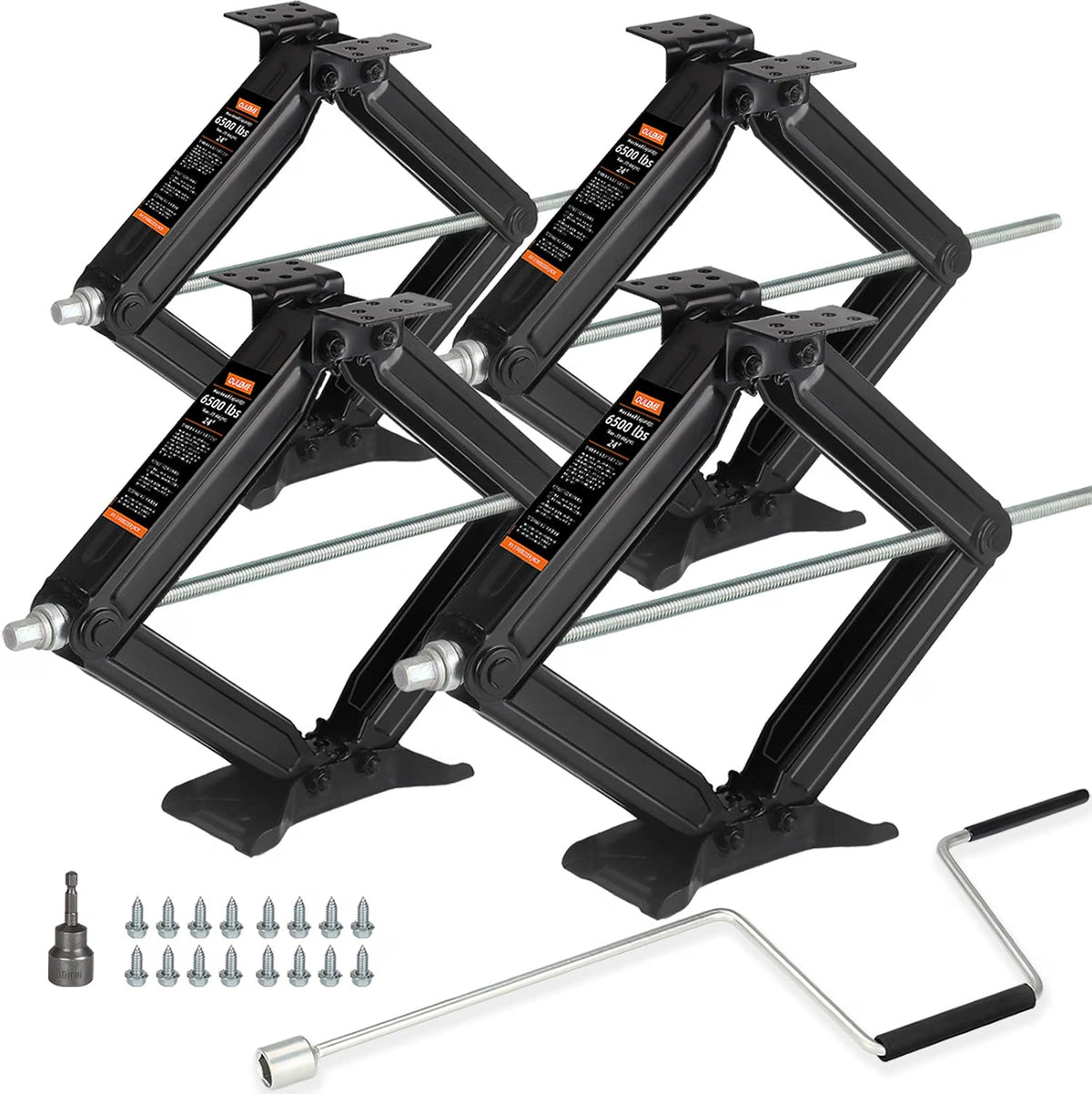 6500 lbs RV Camper Scissor Jack, 24" Trailer Leveling Stabilizer 4PK
