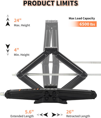 6500 lbs RV Camper Scissor Jack, 24" Trailer Leveling Stabilizer 4PK