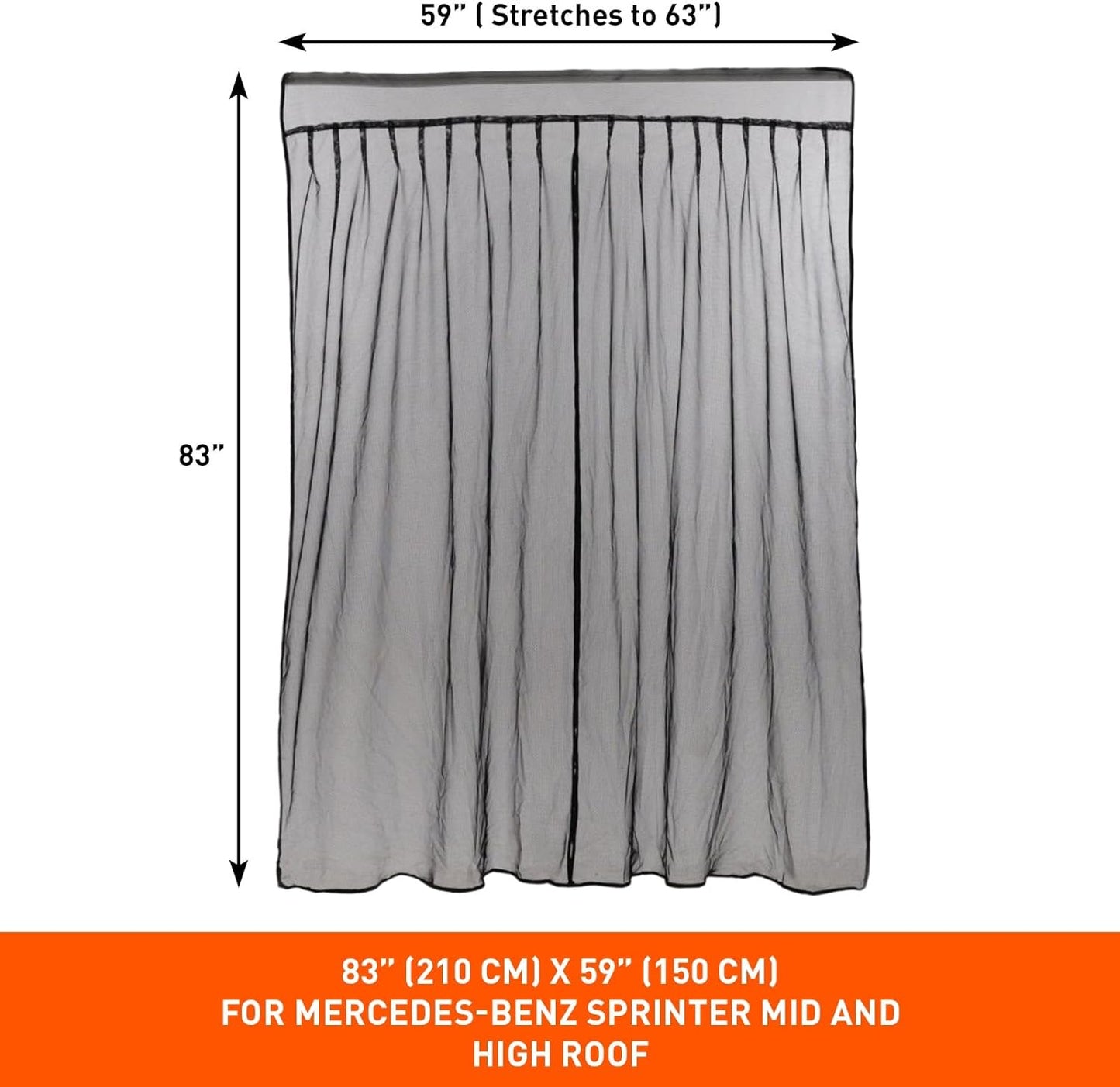 Van Bug Screen for Mercedes-Benz Sprinter Mid/High Roof, Universal Size Sliding Door Mosquito Net, Center Magnetic Closure