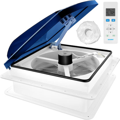 RV Roof Vent Fan 14x14, with Remote Control, Quiet 12V, Blue