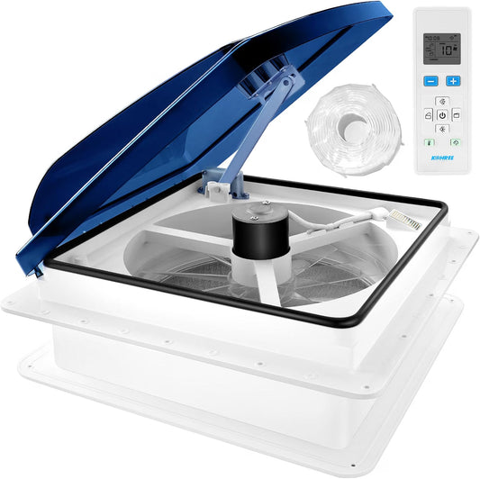 RV Roof Vent Fan 14x14, with Remote Control, Quiet 12V, Blue