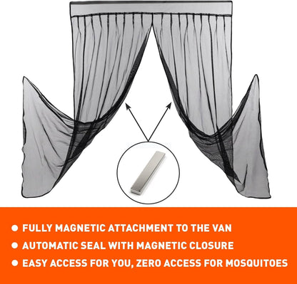 Van Bug Screen for Mercedes-Benz Sprinter Mid/High Roof, Universal Size Sliding Door Mosquito Net, Center Magnetic Closure