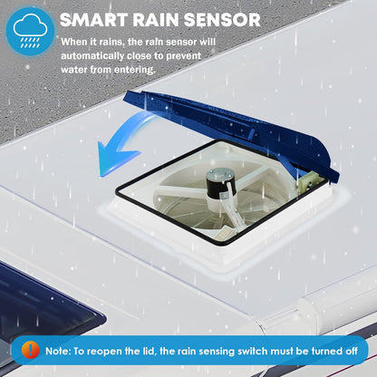 RV Roof Vent Fan 14x14, with Remote Control, Quiet 12V, Blue