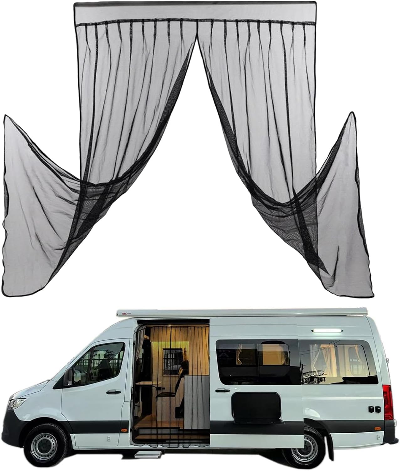Van Bug Screen for Mercedes-Benz Sprinter Mid/High Roof, Universal Size Sliding Door Mosquito Net, Center Magnetic Closure