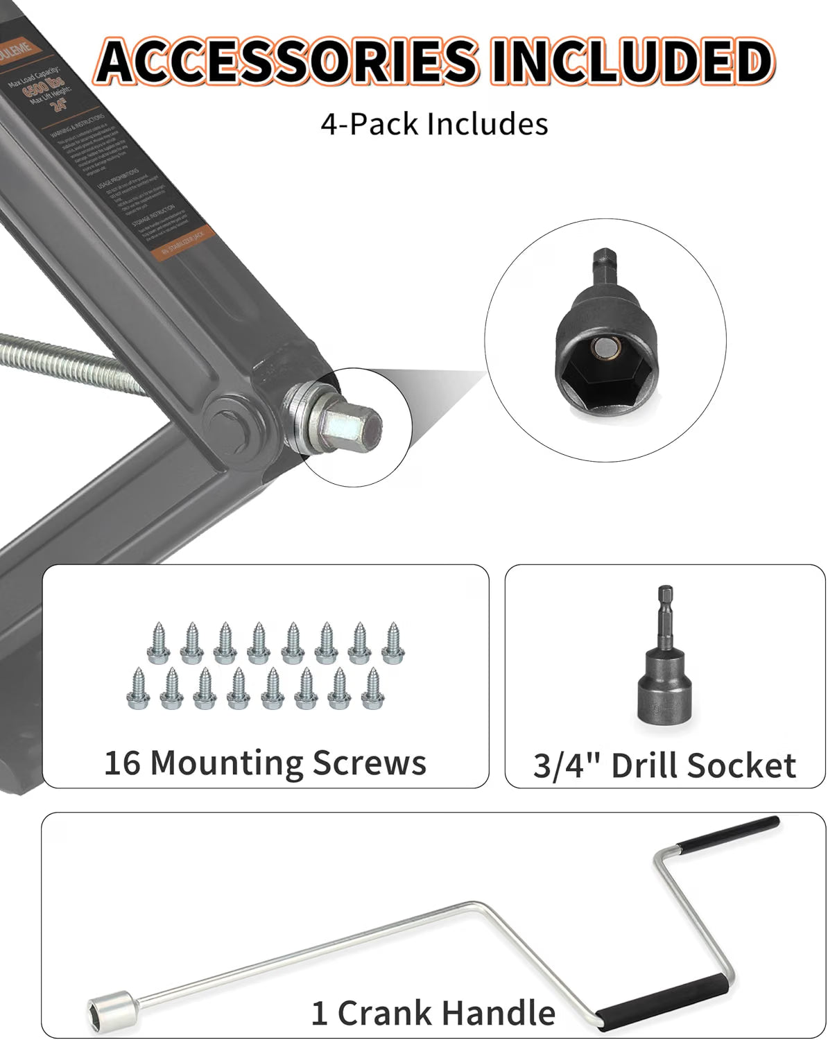 6500 lbs RV Camper Scissor Jack, 24" Trailer Leveling Stabilizer 4PK