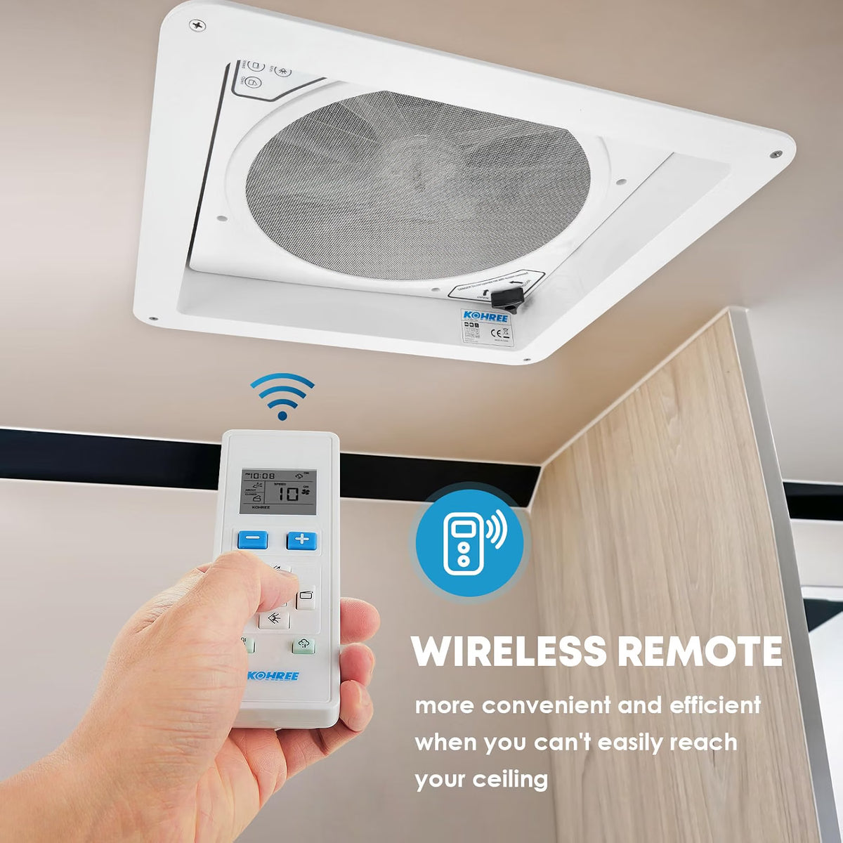 RV Roof Vent Fan 14x14, with Remote Control, Quiet 12V, Blue