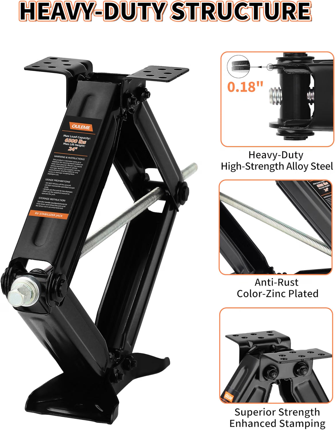 6500 lbs RV Camper Scissor Jack, 24" Trailer Leveling Stabilizer 4PK