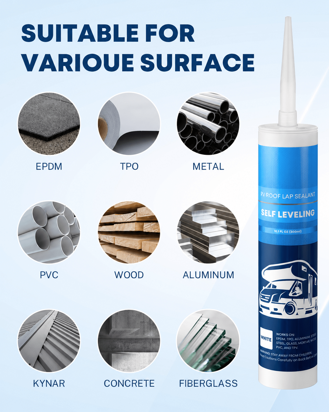 RV Roof Sealant 4 Pack, Self-Leveling Lap Sealant White - HCC Auto