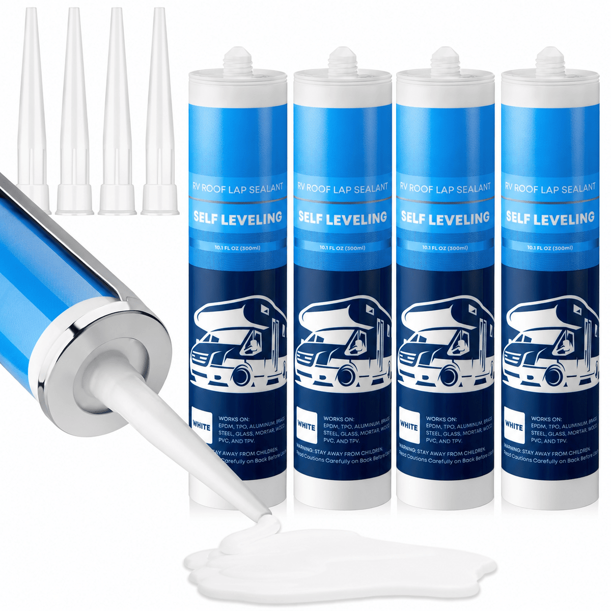 RV Roof Sealant 4 Pack, Self-Leveling Lap Sealant White - HCC Auto